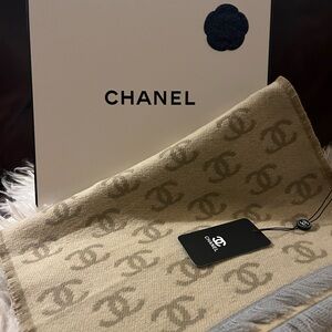 Chanel Cashmere & Silk Scarf in Beige &Tan with Gradient Pattern.